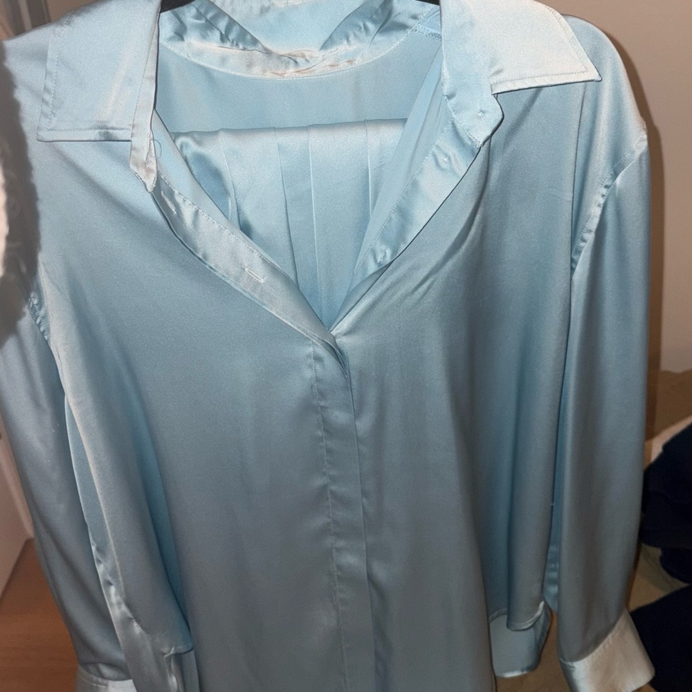 Daily Drills Light Blue Satin Button Down Shirt